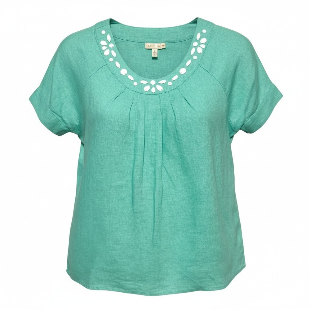 NWT‎ Lantana Cottagecore Linen Blouse Womens Size M Coastal Soft Girl Resortwear